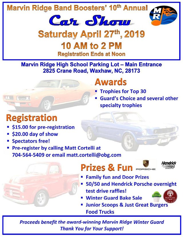 10th Annual Marvin Ridge Band Boosters' Car Show